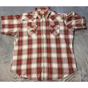 ELY Cattlemen Short Sleeve Pearl Snap Shirt Mens XXL Plaid